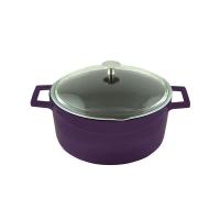 Чугунная эмалированная кастрюля со стеклянной крышкой 4,49 л, 24 см, фиолетовый