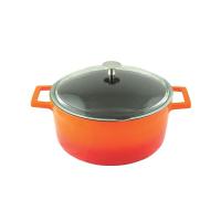 Чугунная эмалированная кастрюля со стеклянной крышкой 4,49 л, 24 см, оранжевый