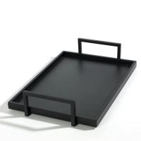 Поднос прямоугольный с ручками, 32x45xH9,5 см, черный, дерево, MANGO