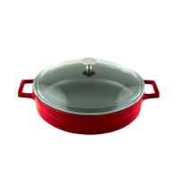 Чугунная эмалированная кастрюля со стеклянной крышкой 3,51 л, 28 см, красный