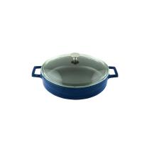 Чугунная эмалированная кастрюля со стеклянной крышкой 2,47 л, 24 см, синий